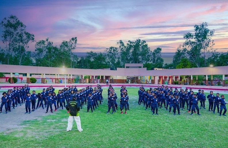 students doing warm-up